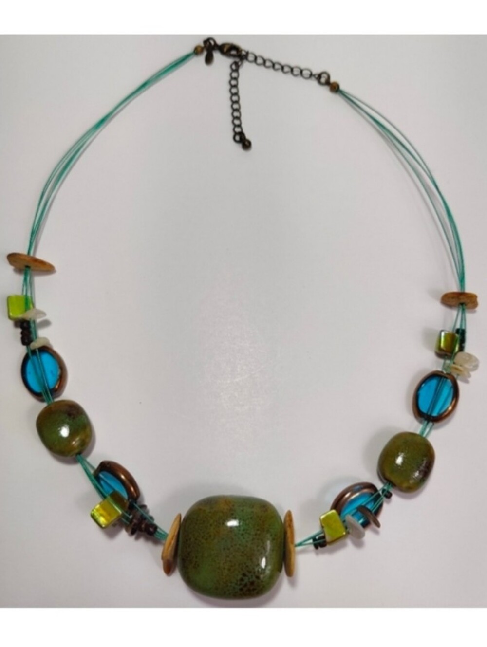Vintage Premier Designs Stone Bead Necklace Green Teal Boho Artisan Necklace